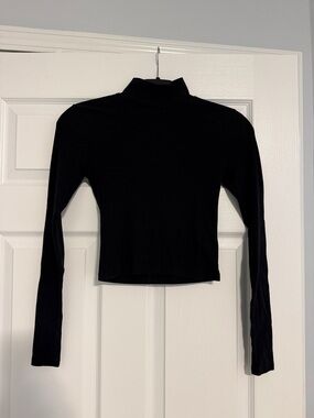 Black Long Sleeve Cropped Turtleneck